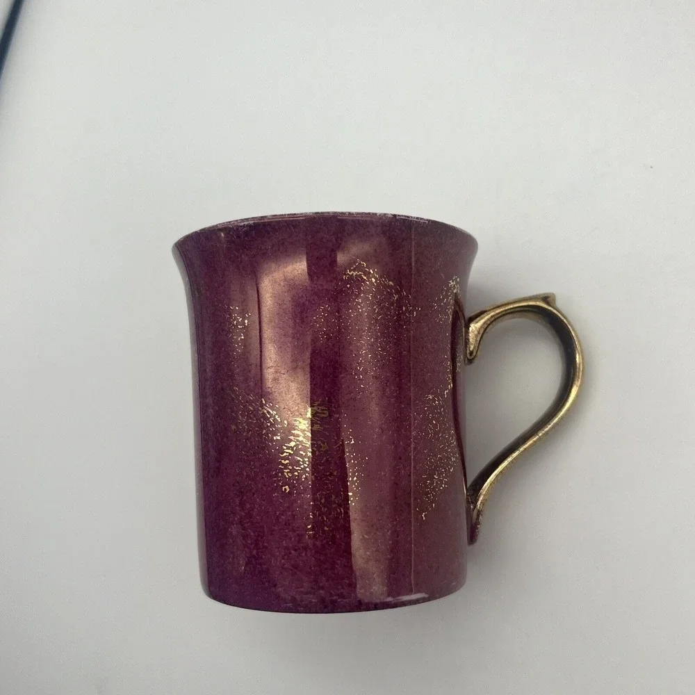 Pottery Barn Hiraki Coffee Mugs Iridescent Japan Lusterware Gold Handle Set of 4